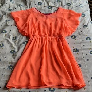 Express XS Neon orange chiffon dress